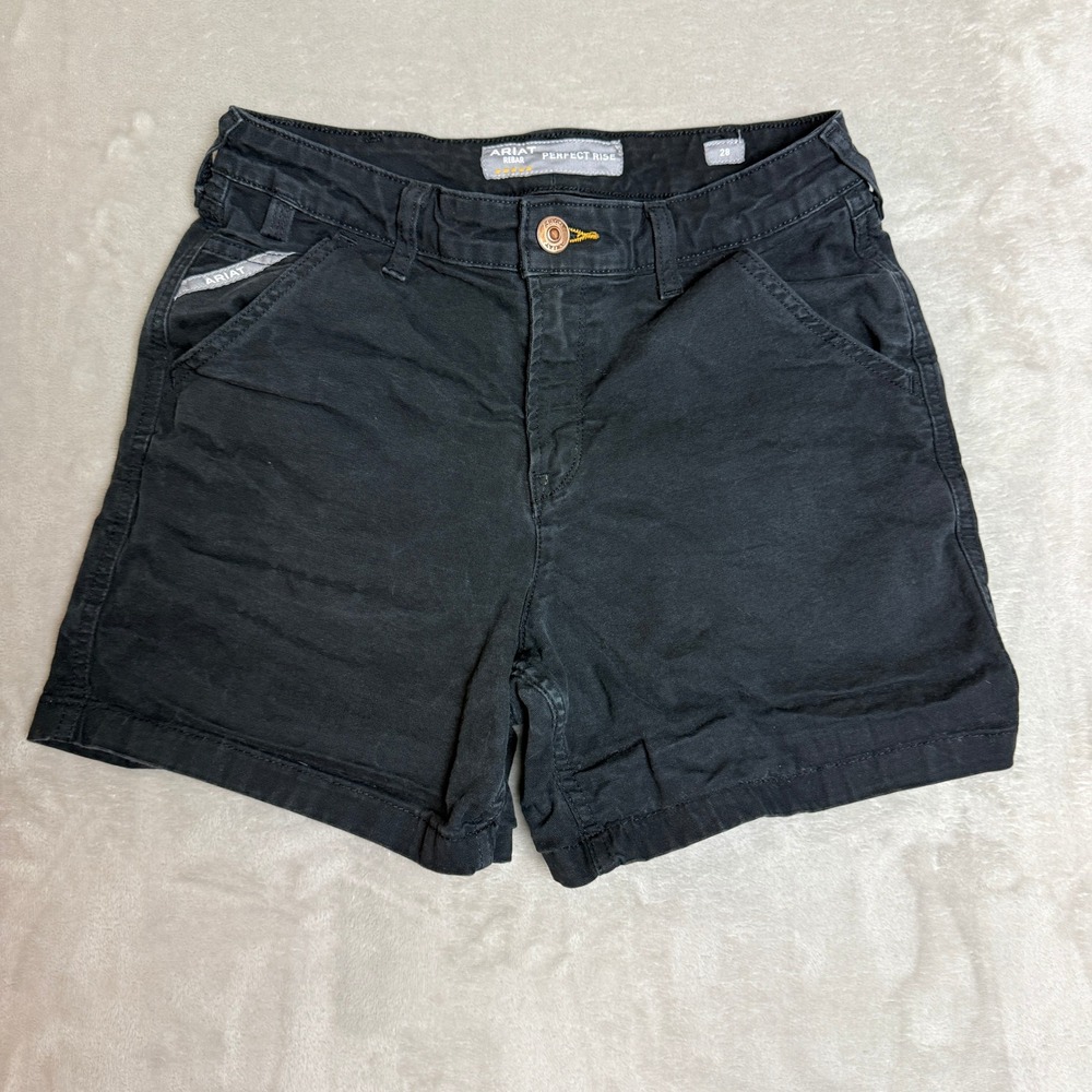 Ariat Rebar Perfect Rise Shorts Womens 28 Black Stretch Workwear Utility Casual